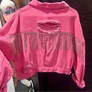 Pink Fringe Denim Jacket